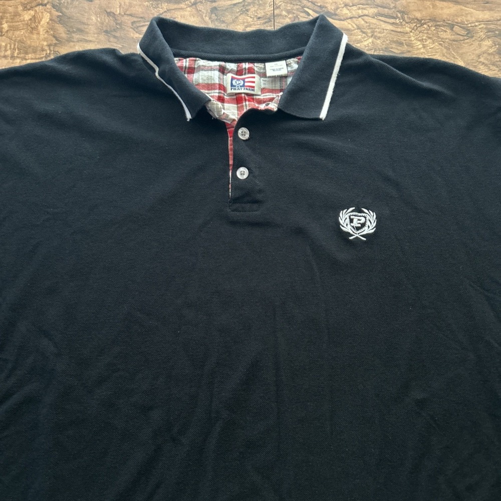 Vintage Phat Farm Men's 2X Black Embroidered Logo Short‎ Sleeve Polo Shirt Y2K